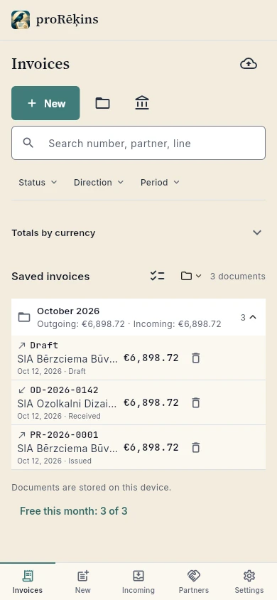 Grouped invoice archive with fictional documents