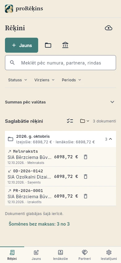 Grupēts rēķinu arhīvs ar izdomātiem dokumentiem
