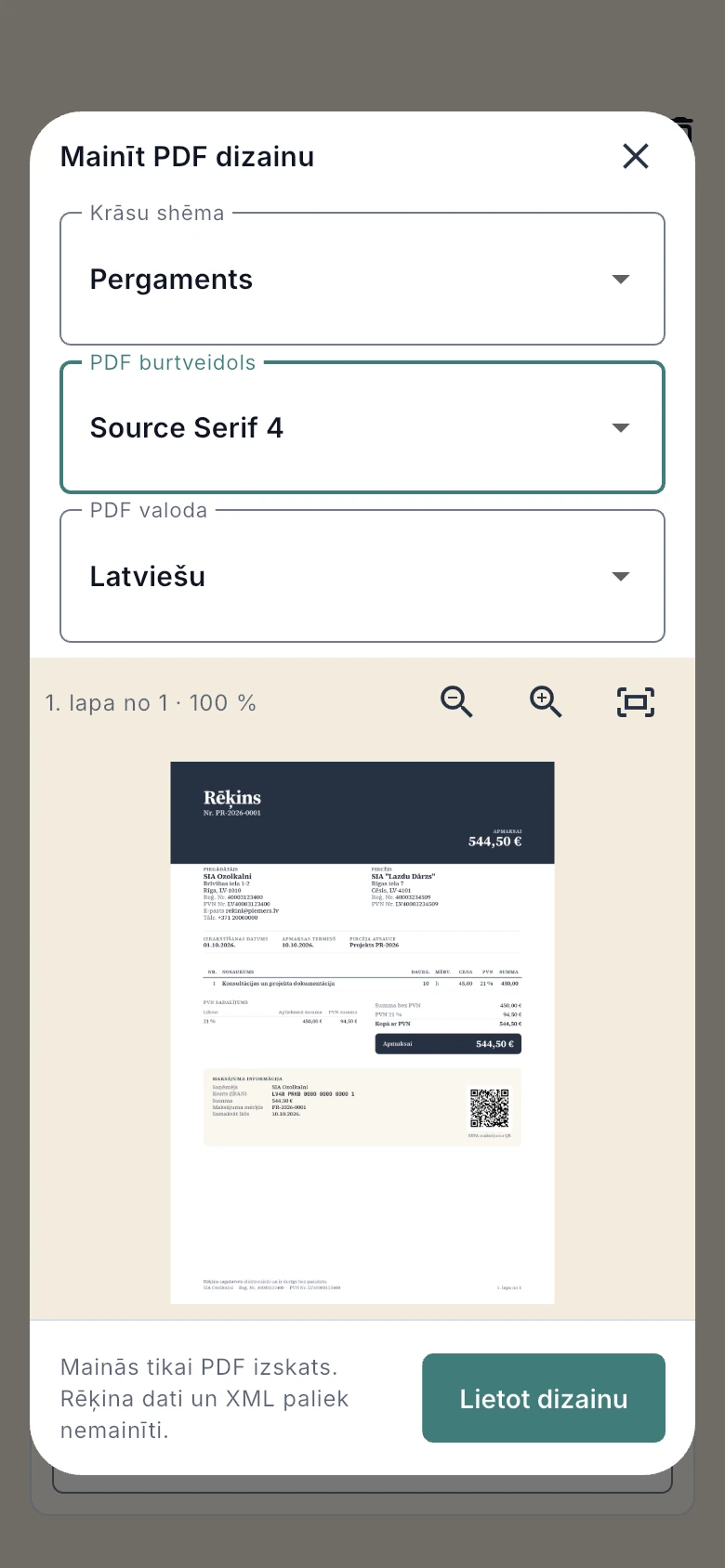 PDF dizaina, krāsu un fontu izvēle